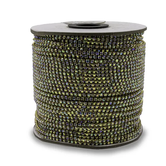 Corrente De Strass Junta Ss12 Em Vidro Com 100 Metros Kr425 - Dourado Ab