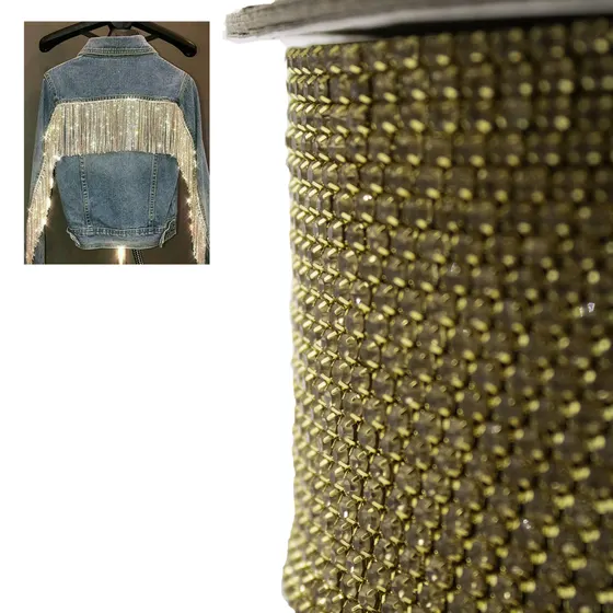 Corrente De Strass Junta Ss14 Em Vidro Com 50 Metros 545 - Dourado + Light Topazio