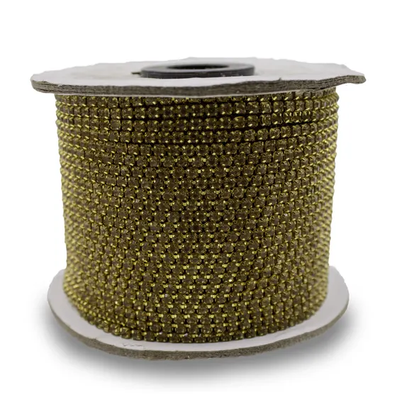 Corrente De Strass Junta Ss14 Em Vidro Com 50 Metros 545 - Dourado + Light Topazio