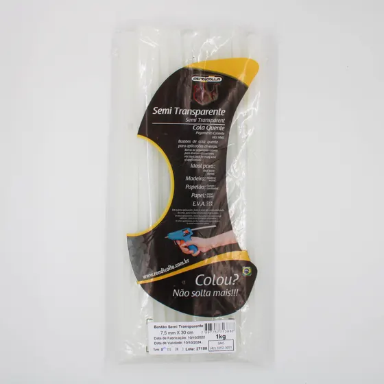 Bastao Cola Quente Semi Transparente Fina 7,5X300Mm Rendicolla 1Kg