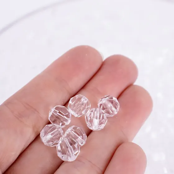 Bola Sextavada Passante 08Mm Em Acrilico Com 500Gr 001 - Cristal Transparente 001