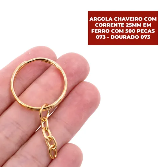 Argola Chaveiro Com Corrente 25Mm Em Ferro Com 500 Pecas 073 - Dourado 073