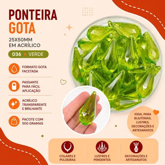Ponteira Gota 25X50Mm Em Acrilico Com 500Gr 036 - Verde 036