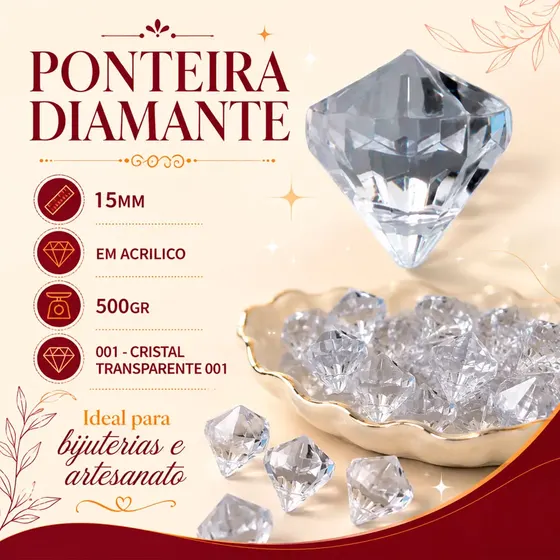 Ponteira Diamante 15Mm Em Acrilico Com 500Gr 001 - Cristal Transparente 001