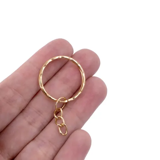 Argola Chaveiro Ondulada Com Corrente 25Mm Em Ferro Com 500 Pecas 073 - Dourado 073