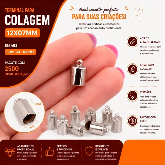 Terminal Para Colagem 12X07Mm Em Abs Com 250G
