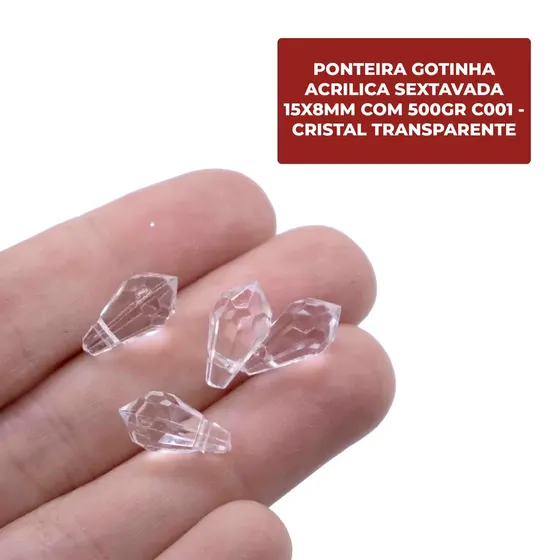 Ponteira Gotinha Acrilica Sextavada 15X8Mm Com 500Gr C001 - Cristal Transparente C001
