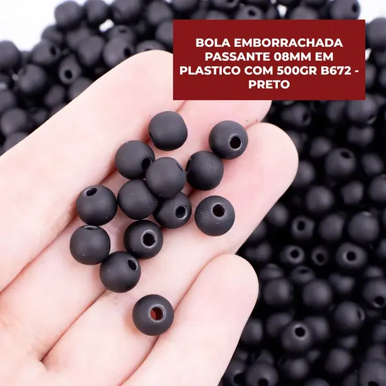 Bola Emborrachada Passante 08Mm Em Plastico Com 500Gr B672 - Preto