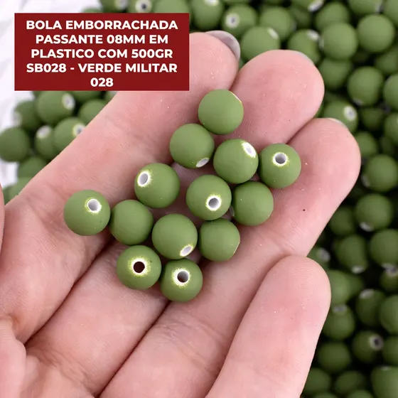 Bola Emborrachada Passante 08Mm Em Plastico Com 500Gr Sb028 - Verde Militar 028