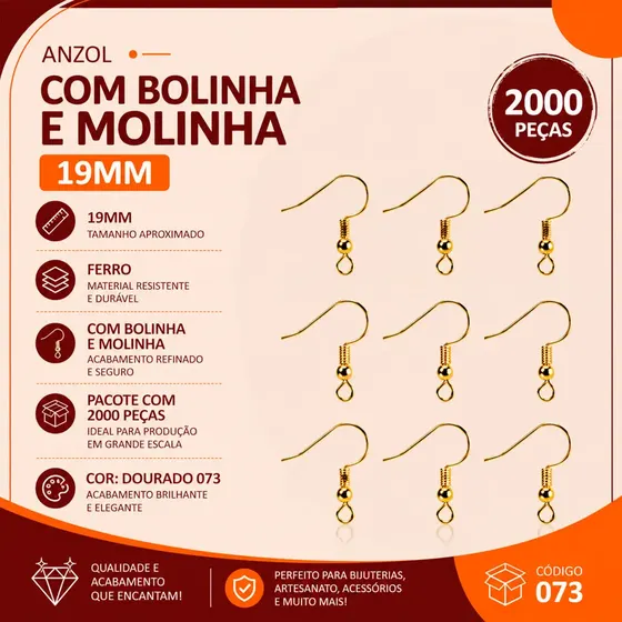 Anzol Com Bolinha E Molinha 19Mm Em Ferro Com 2000 Pecas 073 - Dourado 073