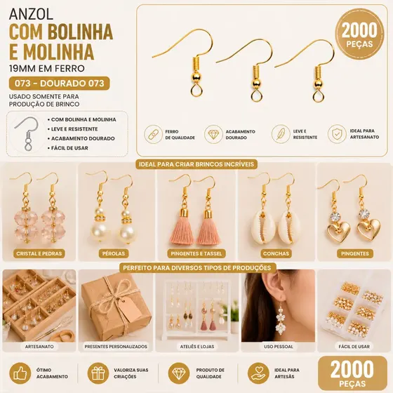 Anzol Com Bolinha E Molinha 19Mm Em Ferro Com 2000 Pecas 074 - Niquel 074