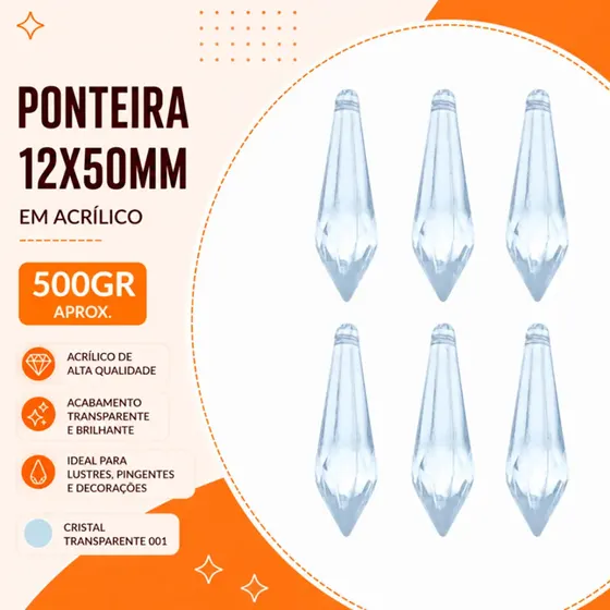 Ponteira 12X50Mm Em Acrilico Com 500Gr 001 - Cristal Transparente 001