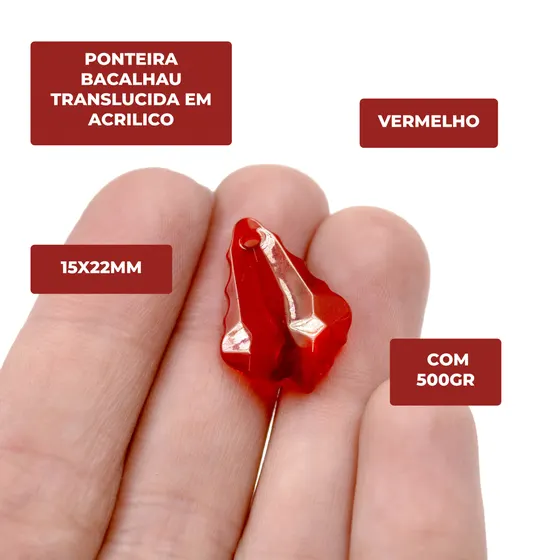 Ponteira Bacalhau Translucida 15X22Mm Em Acrilico Com 500Gr C006 - Vermelho