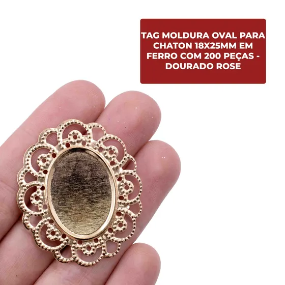 Tag Moldura Oval Para Chaton 18X25Mm Em Ferro Com 200 Pecas