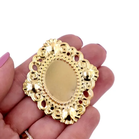 Tag Moldura Oval Pontuda Para Chaton 18X25Mm Em Ferro Com 200 Pecas 073 - Dourado 073