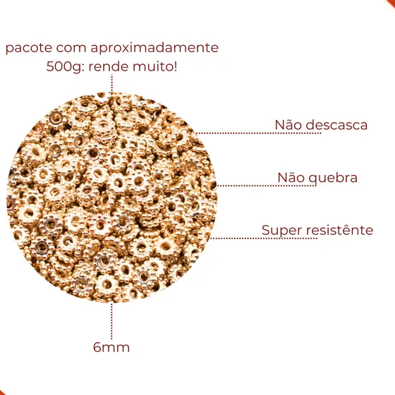 Argola De Bolinhas 06Mm Em Abs Com 500Gr 073 - Dourado 073