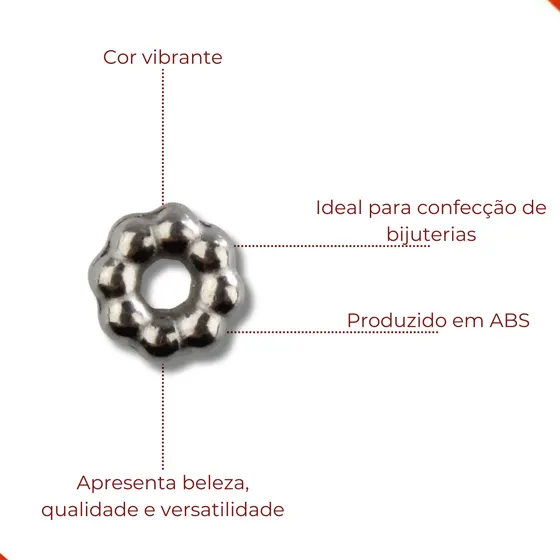 Argola De Bolinhas 06Mm Em Abs Com 500Gr 076 - Grafite 076