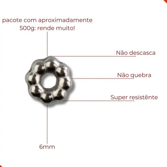 Argola De Bolinhas 06Mm Em Abs Com 500Gr 076 - Grafite 076