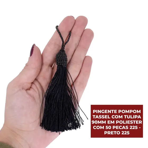 Pingente Pompom Tassel Com Tulipa 90Mm Em Poliester Com 50 Pecas 225 - Preto 225