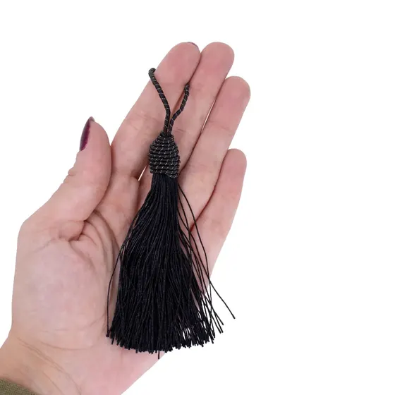 Pingente Pompom Tassel Com Tulipa 90Mm Em Poliester Com 50 Pecas 225 - Preto 225