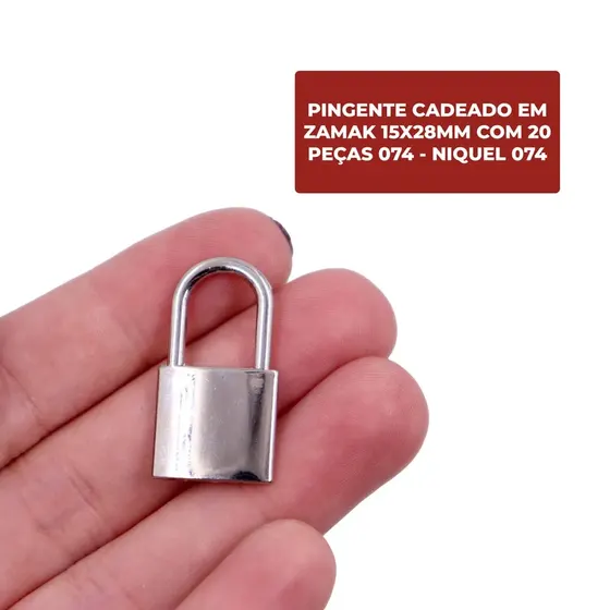 Pingente Cadeado Em Zamak 15X28Mm Com 20 Pecas 074 - Niquel 074