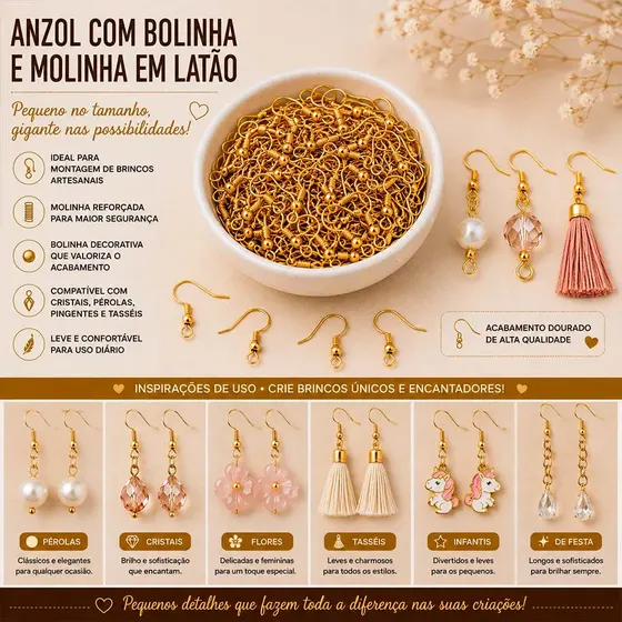 Anzol Com Bolinha E Molinha Em Latao Com 1000 Pecas