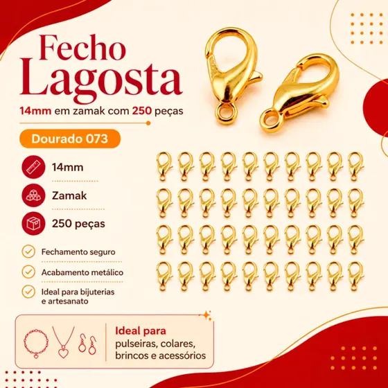 Fecho Lagosta 14Mm Em Zamak Com 250 Pecas