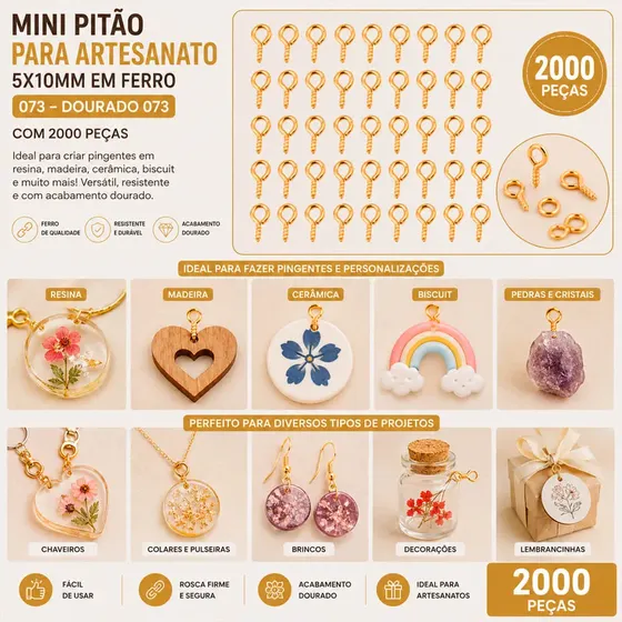 Mini Pitao Para Artesanato 5X10Mm Em Ferro Com 2000 Pecas