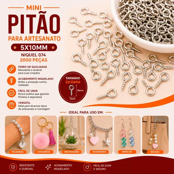 Mini Pitao Para Artesanato 5X10Mm Em Ferro Com 2000 Pecas