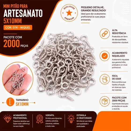 Mini Pitao Para Artesanato 5X10Mm Em Ferro Com 2000 Pecas