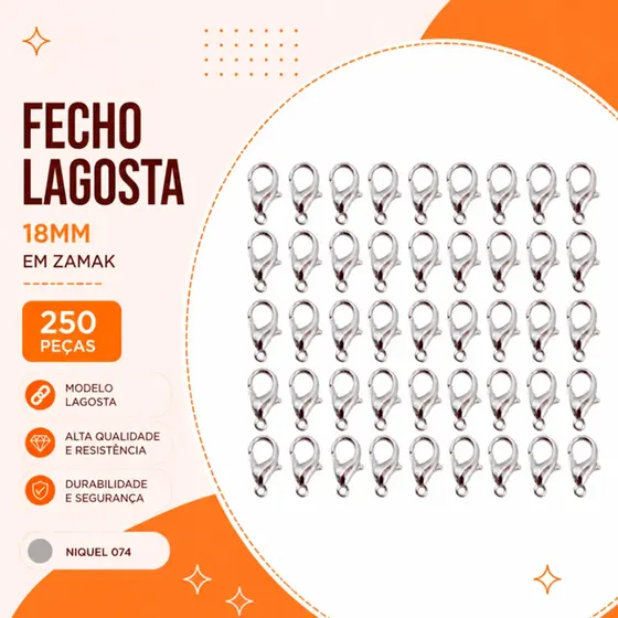 Fecho Lagosta 18Mm Em Zamak Com 250 Pecas