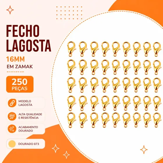 Fecho Lagosta 16Mm Em Zamak Com 250 Pecas