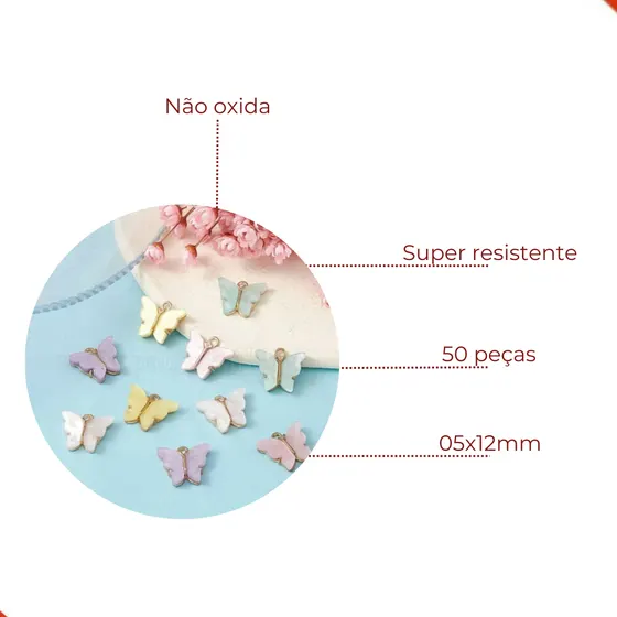 Pingente Borboleta Com Argola 5X12Mm Em Zamac Com 50 Pecas