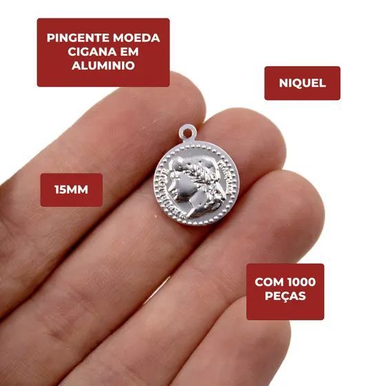 Pingente Moeda Cigana 15Mm Em Aluminio Com 1000 Pecas