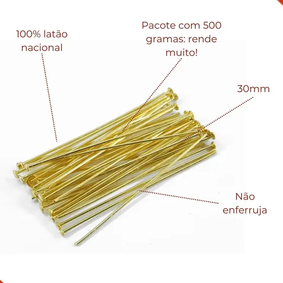 Alfinete Pino 30Mm Em Latao Com 500G - Nacional