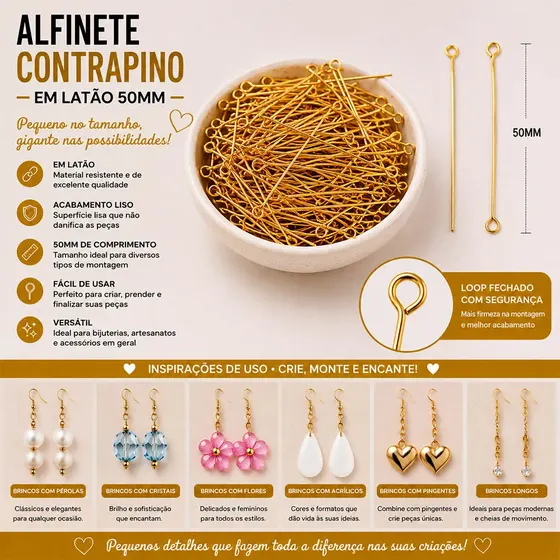 Alfinete Contrapino Latao 50Mm Com 500G - Nacional