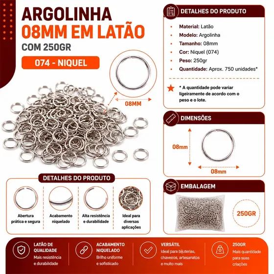 Argolinha 08Mm Em Latao Com 250Gr