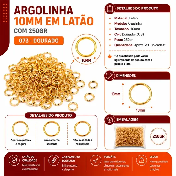 Argolinha 10Mm Em Latao Com 250Gr
