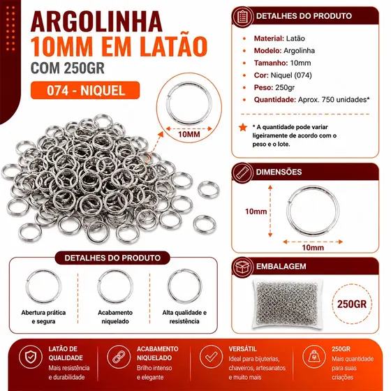 Argolinha 10Mm Em Latao Com 250Gr