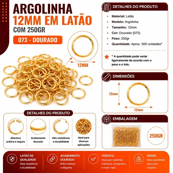Argolinha 12Mm Em Latao Com 250Gr