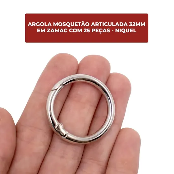 Argola Mosquetao Articulada 32Mm Em Zamac Com 25 Pecas