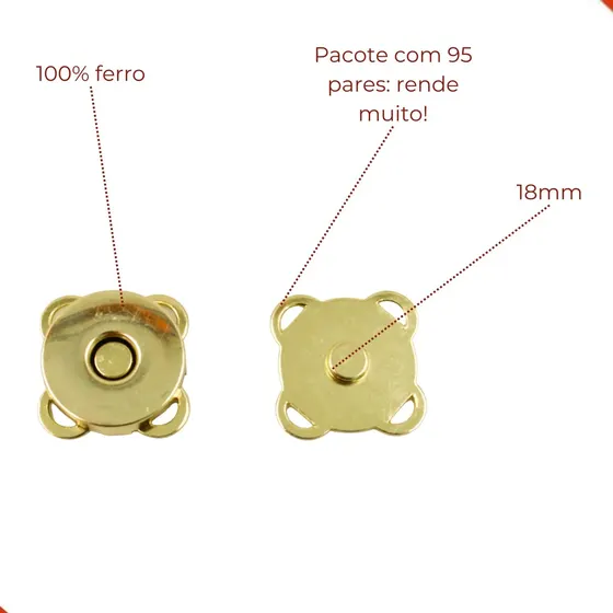 Fecho Magnetico Para Bolsa 18Mm Em Ferro Com 100 Pares