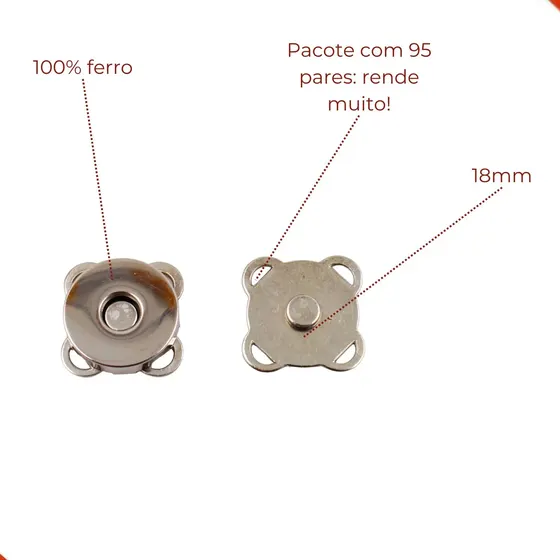 Fecho Magnetico Para Bolsa 18Mm Em Ferro Com 100 Pares
