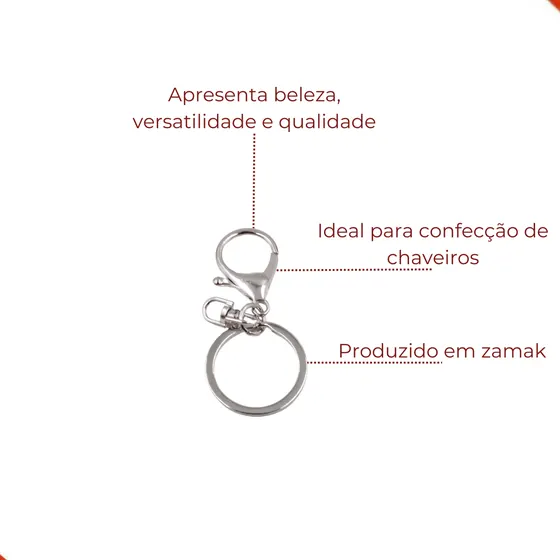 Fecho Lagosta 34Mm Com Conector E Argola 30Mm Em Zamac Com 50 Pecas