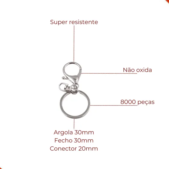 Fecho Lagosta 34Mm Com Conector E Argola 30Mm Em Zamac Com 50 Pecas