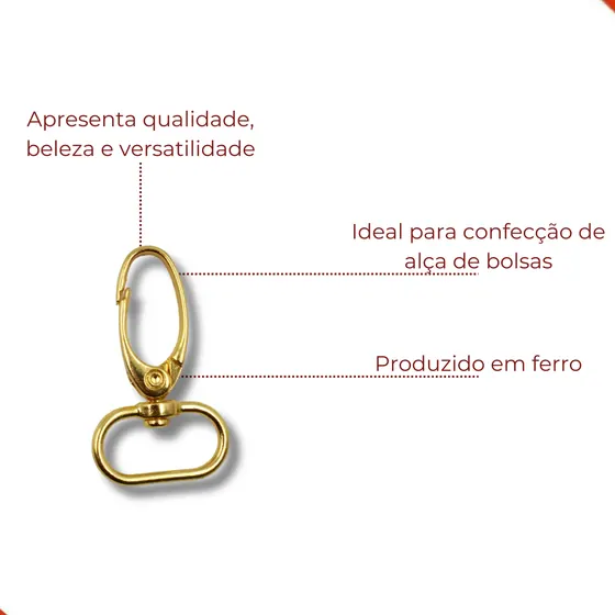 Fecho Mosquetao Base Arredondada 45X25Mm Em Zamac Com 50 Pecas