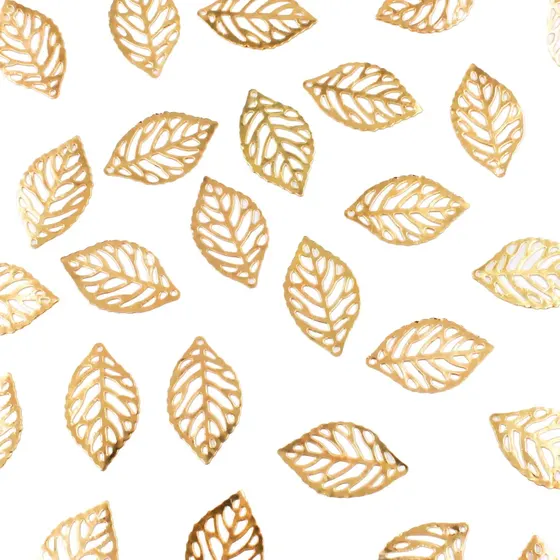 Pingente Folha 14X23Mm Em Ferro Com 500 Pecas - Dourado