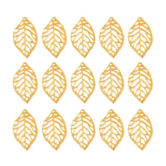 Pingente Folha 14X23Mm Em Ferro Com 500 Pecas - Dourado