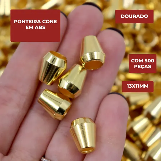 Ponteira Cone 13X11Mm Em Abs Com 500 Pecas - Dourado