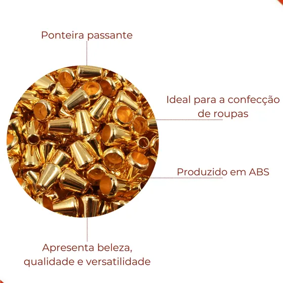 Ponteira Cone 16X14Mm Em Abs Com 500 Pecas - Dourado